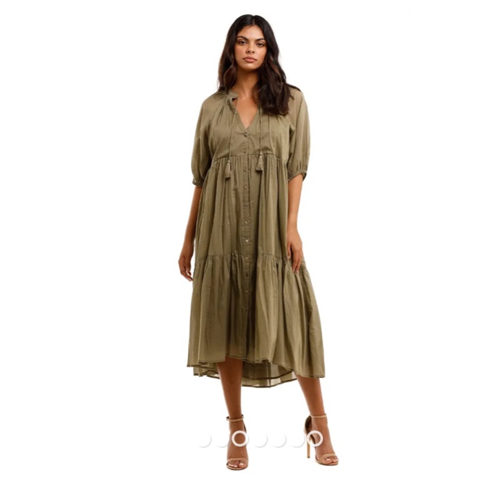 Spell | Honey Smock Dress in Olive | Sz XS, Organic Cotton - Picture 2 of 14